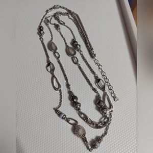 Ruby Rd Textured Silver Multi-Strand-Textured Faceted Crystal Necklace